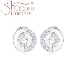 modern earrings for women UK - SHADOWHUNTERS Real 925 Sterling Silver Buckle Stud Earrings Special Design White Zircon Boucles D'oreilles Modern Jewelry Women 210624