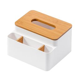 Tissue Boxes & Napkins Plastic Box Home Office For Cosmetic With Bamboo Lid Space Saving Universal Desktop Large Capacity Bedroom Storage Ca