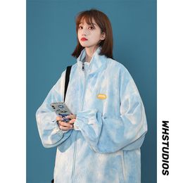 Women's Jackets Corduroy Tie-Dyed Coat Loose Korean Style Student BF Stand Collar Baseball Uniform Fried Street Sweet Cool Top