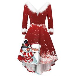Casual Dresses Fashion Christmas Faux Fur Plush Dress Streetwear Women Sexy V-Neck Long Sleeve Party Swing Female Oversize Dress#RU