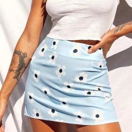Foridol sunflower boho skirt women floral skirts bottoms summer new blue beach streetwear bodycon mini skirt 210310