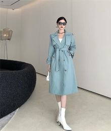 Women's Trench Coats Spring And Autumn 2021 Korean Style Double Breasted Loose Waist Western Youthful-Looking Overknee Mid-Length British