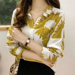 loral Printed Blusas Feminina Plus Size Autumn Elegant Casual Blouse Long Sleeve Loose Shirt Tops Red Yellow df2237 210609