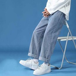 Men's Pants Straight Jeans Men Blue Loose Denim Trousers Oversized Streetwear Casual Solid Colour Ankle Length Spring Y787