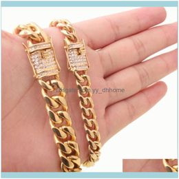 Link, Bracelets Jewelry8/10/12/14/6/18Mm Fashion Jewellery Stainless Steel Gold Colour Miami Cuban Curb Chain Men Women Bangle Bracelet Top Cry