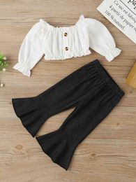 Baby Flounce Sleeve Frill Trim Top & Flare Leg Pants SHE