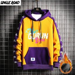 SingleRoad Mens Winter Hoodies Men Fleece Yellow Hoodie Men Sweatshirt Hip Hop Patchwork Harajuku Japanese Streetwear Women 201020