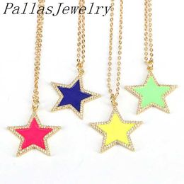 10Pcs Colourful Enamel Star Shape Gold Colour Necklace For Women Ladies Star Pendant Necklaces Jewellery X0707