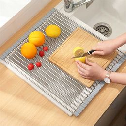 Kitchen Accessories Foldable Dish Drying Rack Drainer Over Sink Organiser Rack Tray Drainer Household Bathroom Gadgets Tool 211110