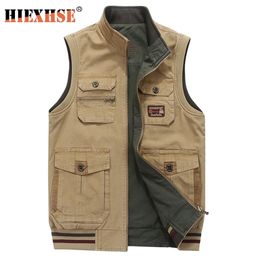 Plus Big Size 9XL Double-Sided Wear Brand Clothing Autumn Mens Vests Sleeveless Jacket Cotton Casual Multi Pocket Vest Male Wai 211104
