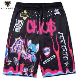 Aolamegs Shorts Men Hip Hop Cartoon Colorful Graffiti Print Casual Shorts High Street Summer Bermuda Knee-length Sweatpants Men H1210