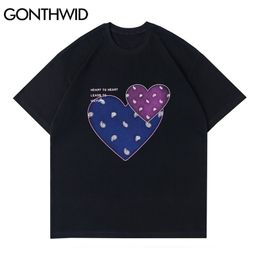 Oversized T-Shirt Hip Hop Heart Print Tees Shirts Streetwear Harajuku Fashion Loose Casual Cotton Hipster Tshirts Tops 210602