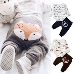 0-18M Newborn Infant Baby Boys Clothes Set Cartoon Fox Print Long Sleeve Rompers + Pants Outfits Toddler Boy Costumes 210309