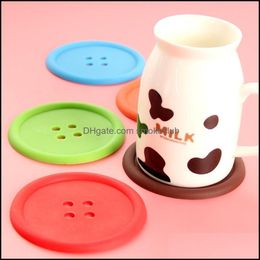 Mats Pads Table Decoration Aessories Kitchen, Dining Bar Home & Garden10Pcs Creative 6 Colors Round Soft Rubber Cup Mat Lovely Button Shape