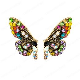 Elegant Multi Color Crystal Butterfly Stud Earrings Vintage Sparkly Rhinestone Statement Earrings Girls Party Jewelry