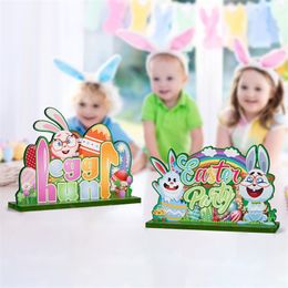 Happy Easter Tabletop Decoration Signs Festive Party Supplies Bunny Table Centrepiece Easter Wood Decor for Home Office decorate T9I001643