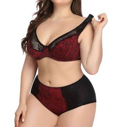 NXY sexy setBeauwear Plus Size 38D-48D Bra Set Lingerie Non-foam Cup Push Up ssiere Floral Print with Sexy High-Waist Panties 1127