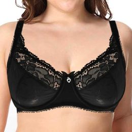 Black Lace Perspective Bra Women Sexy Lingerie Embroidery Floral Bralette Plus Size A B C D E F G 75 80 85 90 95 100 105 210623