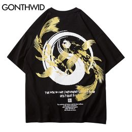 Tshirts Hip Hop Streetwear Graffiti Gossip Tai Chi Print Short Sleeve Tees Shirts Casual Japanese Harajuku Cotton Tops 210602