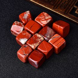 6 Pieces Polished Natural Africa Red Jasper CUBE Tumbled Stone Gravel Square Crystal Stones Hand-Polished for Fish Tank Decor Ga