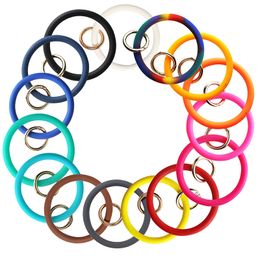 Silicone Bracelet Key Ring Holder Party Favour Gifts Wrist Bracelets Big Round Colourful Keychain EDC Women Girl Fashion Friends Gift