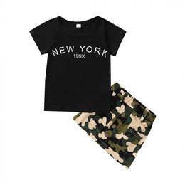 Girls Black T-Shirts+CamouflageSkirts Set Outfits Summer 2021 Kids Boutique Clothing 1-4T Children Fashion 2 PC Suits