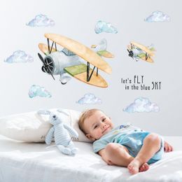 Children's room cartoon airplane stickers bedroom decor home decor wall poster self-adhesive wall sticker room decoration 210308