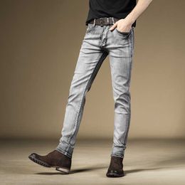 Korean Style Fashion Designer Men Jeans Retro Gray Elastic Cotton Casual Slim for Plus Size 28-44 Vintage Denim Pants