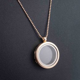 New 3cm Round Living Memory For Floating Charm Glass Locket Pendant Necklace Gifts For Women Accessories Rose Gold Colour Chain G1206