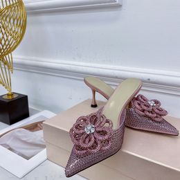 Blingbling 8.5cm heel high heeled women lady sweet bowtie slipper shoes bridesmaid party shining luxury footwear MH2990