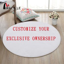 Miracille Modern Custom Design Printed Coral Velvet Round Floor Mats For Living Room Bathroom And Bedroom Anti Slip Area Rugs 210301