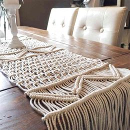 Macrame Table Runner With Tassels Bohemian Woven Wedding Decoration Nordic Style Boho Drop 210708