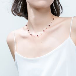 MLOVEACC 100% Echte 925 Sterling Silber Fine Schmuck Rote Granat Stein Perlenkette Halsketten Für Frauen Aussage Halskette Choker
