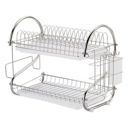 Stainless Steel Dish Drain Rack Double Layer Storage Stand Practical Kitchen Storage Shelf for Home (Silver) 211110