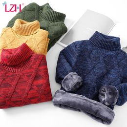 LZH 2021 Autumn Winter Children Turtleneck Sweater Thickened Plus Velvet Keep Warm Pullover Tops Boys Cotton Solid Colour Sweater 210308