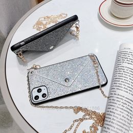 Envelope Cases For Iphone 13 2021 12 11 Pro XS MAX XR X 8 7 Bling Glitter Diamond TPU Girls Layd Women Luxury Leather ID Card Pocket Slot