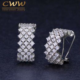 High Quality Rose Gold and Silver Color Shiny AAA Cubic Zirconia Stone Paved Round Hoop Earrings for Women CZ248 210714