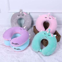 Cartoon Unicorn U Shaped Travel Pillow Car Air Flight Inflatable Pillows Neck Support Headrest Cushion Soft Memory Foam Pillow 211025