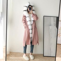 Women's Fur & Faux Rex Collar Warm Winter Coat Real Parka Women Clothes 2021 BGS80375 YY1028