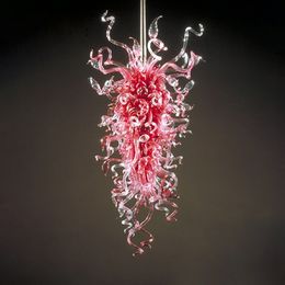Modern Pink Glass Chandelier Lamp Living Room Hanging LED Blow Home Art Lighting 48 Inches Long for Wedding Christmas Decoration 110-240V