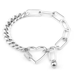 Link, Chain Two Different Connexion Heart-shaped Buckle Bracelets Stainless Steel Fashion Prevalent Simple Bangles For Women