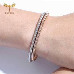 3mm Memory Spring Wire Bracelets for Women 2 Pcs Spring Bracelet Bangle 19mm Length Golden Silver Color Steel Jewelry Accessory Q0719