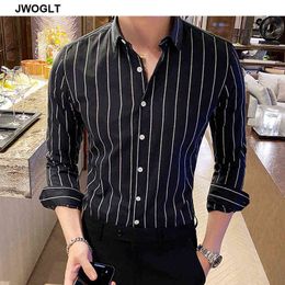 Korea Style Handsome Fashion Mens Shirts Button Down Slim Fit Long Sleeve Striped Shirts Asain Size G0105