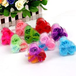 Heart Shape Rose Soap PVC Box Packed Handmade Flower Paper Flower Soap Rose Valentines Day Birthday Party Gifts 160 V2