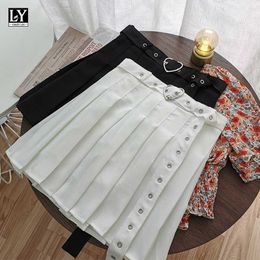 LY VAREY LIN Summer Women Sweet Solid Color White High Waist Mini Skirts Office Lady Casual Slim A-line Pleated 210526