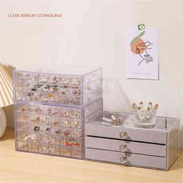 Jewelry Storage Box Organizer Earrings Necklace Diamond Display Stand Flannel Drawer Transparent Plastic Acrylic 210922
