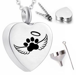 Pet souvenir pendant necklace angel dog with wings urn dog paw print cremation Jewellery