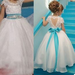 Elegant Lace Flower Girls Dresses For Wedding Backless Cap Sleeves Baby Girl Birthday Party Ankle Length A Line Communion Dress