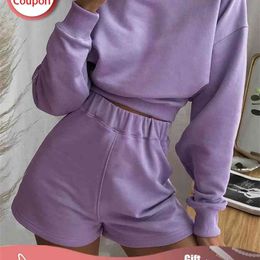 Tracksuit Solid Color Suits With Shorts Set Two Piece Women Suit Female Jumpsuit Sweatshirts For Cycling Sport 210803