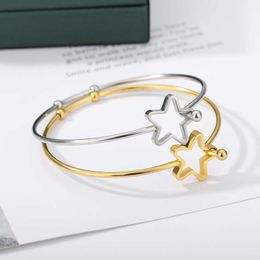 Stainless Steele Star Bracelet Femme 2021 New Simple Bracelet for Women Geometric Carved Gold Bracelets Jewellery Accessories Gift Q0719